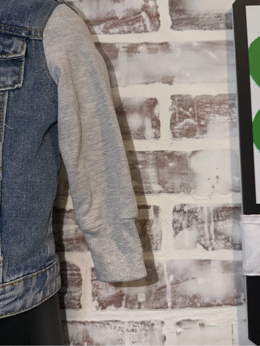 Little Bipsy Blue Denim Jacket with Gray Hoodie Sleeves 6/12m